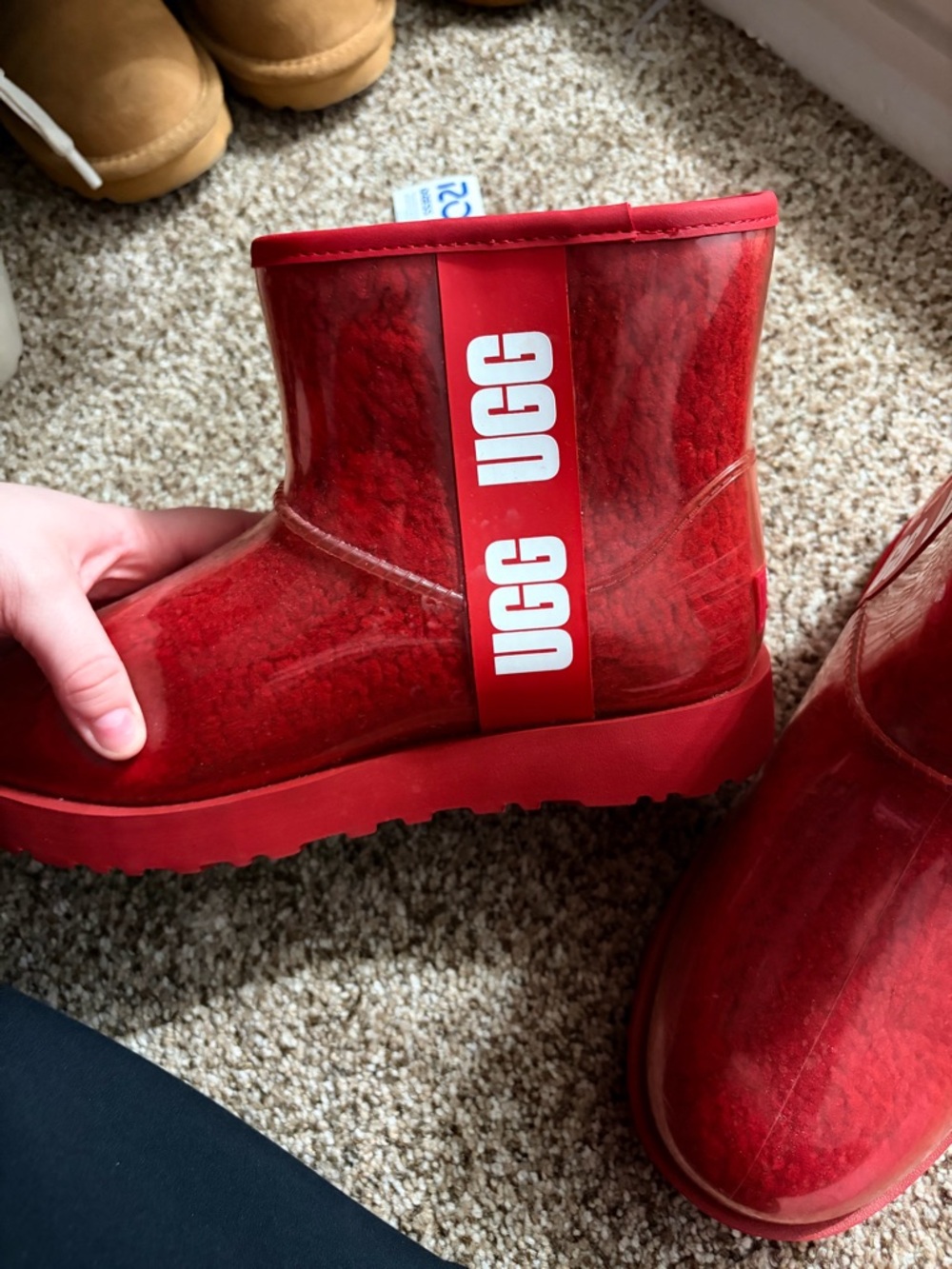 UGG Red Clear Glossy Short Rain Boots